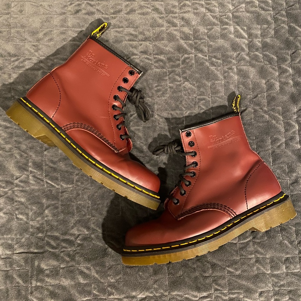 Doc Marten 1460 Women’s Smooth Leather Lace Up Boots in Cherry Red